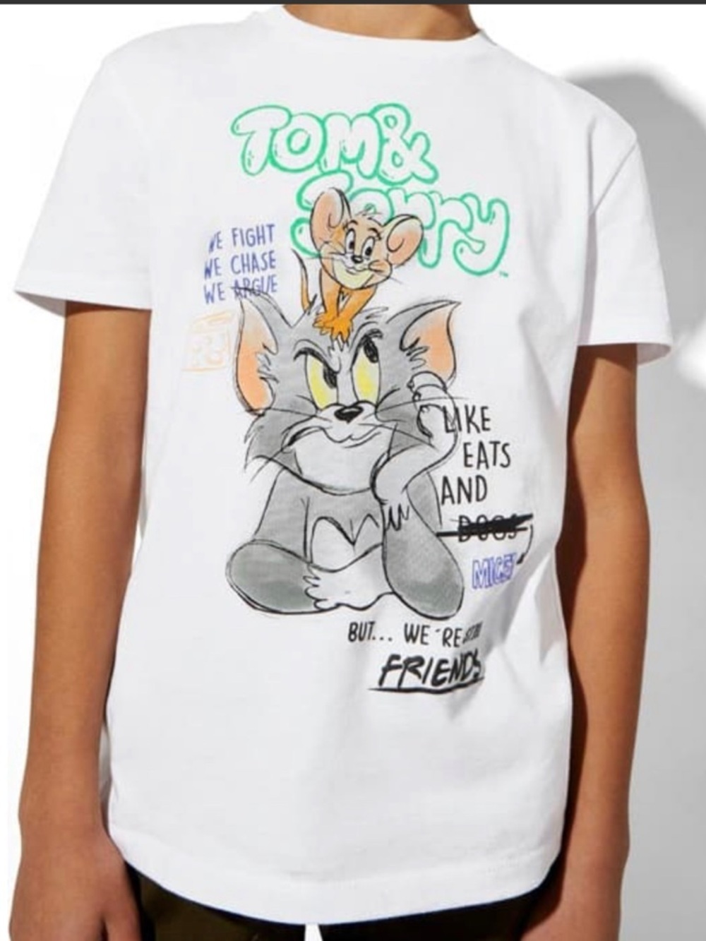 Tom & Jerry White Graphic Kids T-Shirt